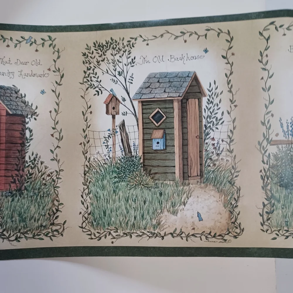 Wallpaper Border Country Portrait Blocks Outhouse Bathroom
